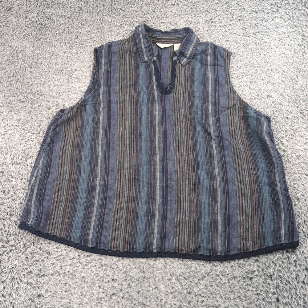 J. Jill Blue and Navy Striped Sleeveless Collared Blouse